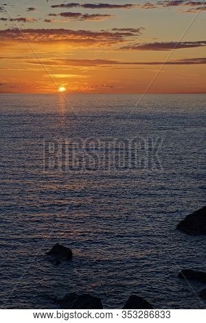 Sunset At Capstone Point Viewed Capstone Parade, Ilfracombe, Devon, Uk