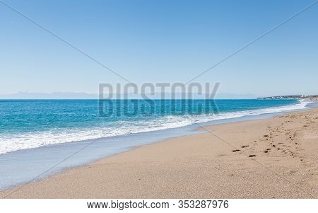 Kleopatra Beach.  The View Looking Out To Sea From Kleopatra Beach In Southern Turkey.  The Beach Is