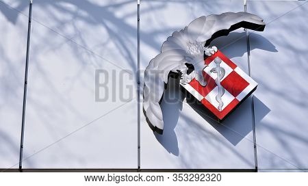 Warsaw, Poland. 29 February 2020. Sign Military Institute Of Aviation Medicine. Company Signboard Mi