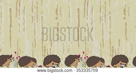 Curious Hedgehogs Border, Seamless Vector Pattern Illustration