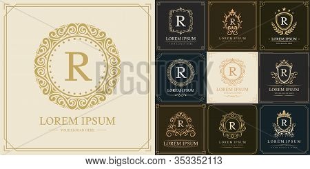 Set Of Luxury Logo Template, Initial Letter Type R, Vector Illustration
