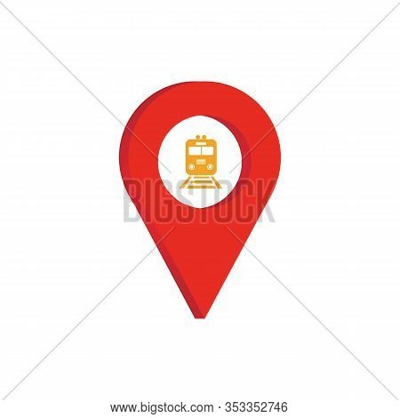 Train Station Map Pin Icon. Train Station Map Point Symbol. Flat Design. Stock - Vector Illustration