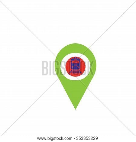 Train Station Map Pin Icon. Train Station Map Point Symbol. Flat Design. Stock - Vector Illustration