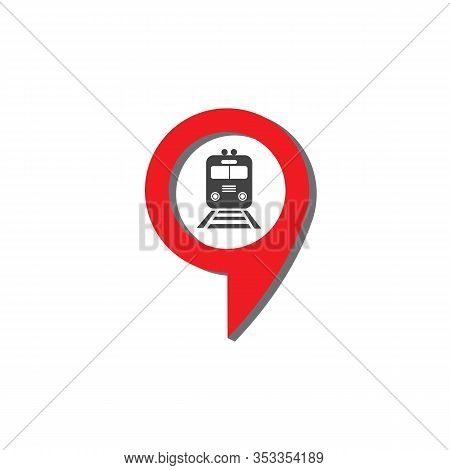 Train Station Map Pin Icon. Train Station Map Point Symbol. Flat Design. Stock - Vector Illustration