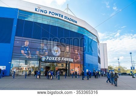Leicester, England - 12 November 2019: The Entrance And Foxes Fanstore Of The King Power Stadium Lei