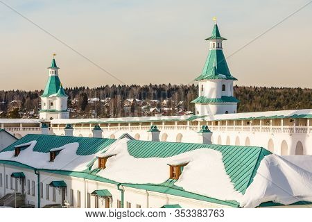Inner Yard Of New Jerusalem Monastery With Fortified Walls And Towers, Istra, Moscow Region, Russia