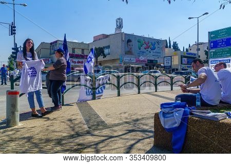 Haifa, Israel - February 28, 2020: Political Activist Of The Right-wing Likud Party, In Ziv Square, 