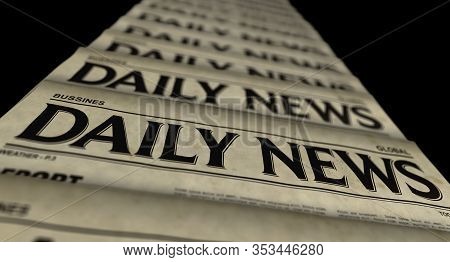 Daily News Paper Printing And Disseminating 3d Illustration. Retro Newspaper Media Press Production 