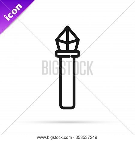 Black Line Magic Staff Icon Isolated On White Background. Magic Wand, Scepter, Stick, Rod. Vector Il