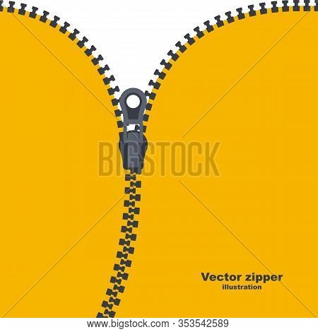 Zipper Abstract Background. Template Zippered Lock And Unlock. Fastener Silhouette. Vector Illustrat