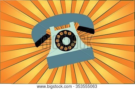Retro Old Antique Hipster Landline Telephone With Handset From 70s, 80s, 90s, 2000s Against A Backgr