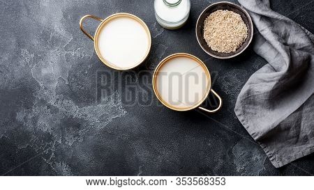 Makgeolli Rice Wine Is One Of The Oldest Korean Traditional Fermented Alcoholic Drinks On Dark Backg