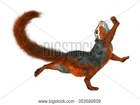 3D Rendering Red Bush Squirrel On White