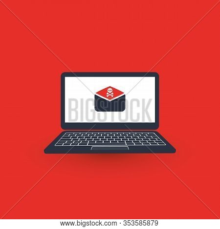 Envelope On A Laptop's Screen - Malware Infection By E-mail - Virus, Backdoor, Ransomware, Fraud, Sp