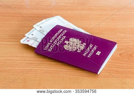Polish Biometric Passport With Croatian Kuna Banknotes (hrk).