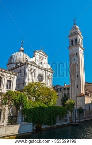 Ancient Church And Bell Tower Called San Giorgio Dei Greci In Venice