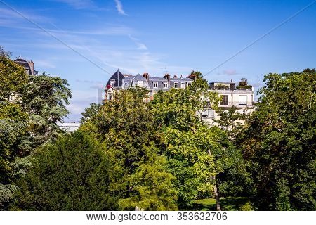 Paris/france - September 3, 2019 : Haussmann Building View From The Buttes-chaumont Park
