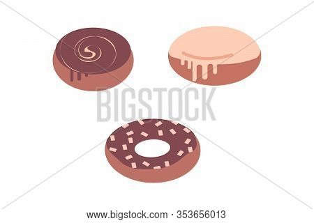 Delicious Doughnuts Covered With Chocolate Icing. In The Form Of A Ring And Is Round. Isolated On A 
