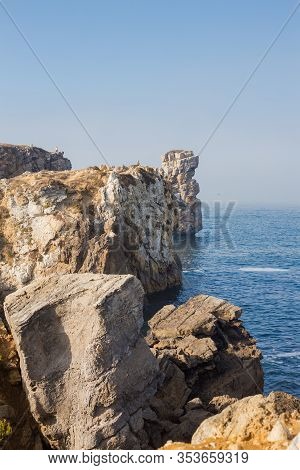 Papoa Cliffs And Sea In Peniche. Portugal