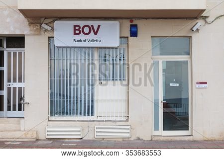 Sliema, Malta - September 23 2019: Entrance Of Bov Bank Sign In Malta. Maltese Bank Sign In Sliema