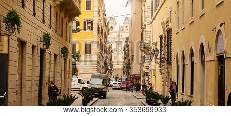 Rome. Italy - March 22, 2017: Via dei Condotti and the Spanish Steps in Rome.