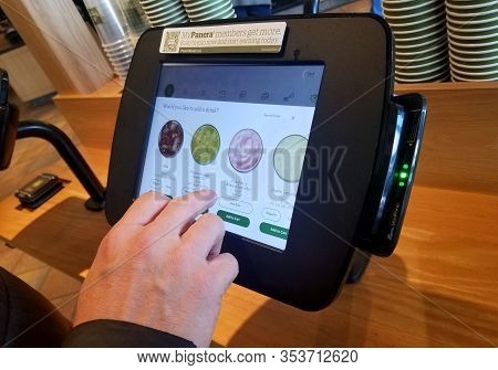 Wilmington, Delaware, U.s.a - March 2, 2020 - A Touchscreen To Key In And Select Orders At Panera Br
