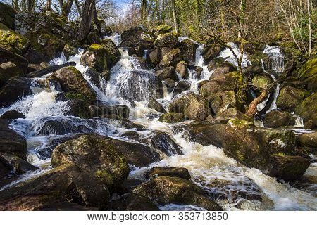 Raging Torrent Waterfalls In Dartmoor, Devon