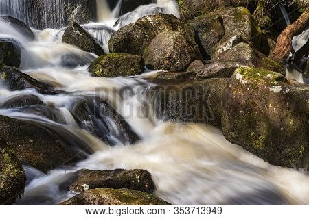 Raging Torrent Waterfalls In Dartmoor, Devon