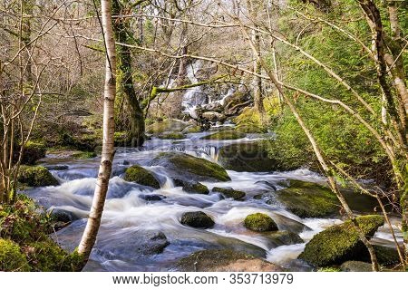 Raging Torrent Waterfalls In Dartmoor, Devon