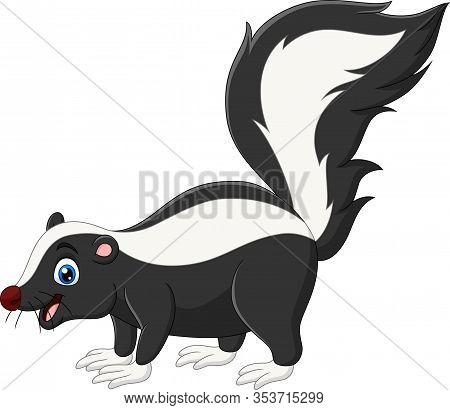 Vector Illustration Of Cartoon Happy Skunk On White Background