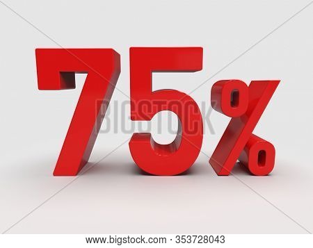 3d Render: Red 75% Percent Discount 3d Sign on Light Background, Special Offer 75% Discount Tag, Sale Up to 75 Percent Off, Seventy-five Percent Letters Sale Symbol, Special Offer Label, Sticker, Tag
