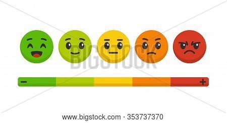 Feedback Scale. Rating Satisfaction, Colored Emotional Balls Set. Excellent, Good And Normal, Bad An