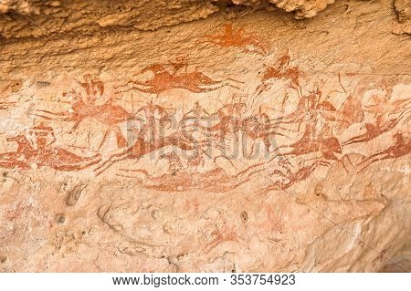 Artful  Old Rock Paintings With Horses And Equestrians In The Sahara -  Witness Of Former Times When