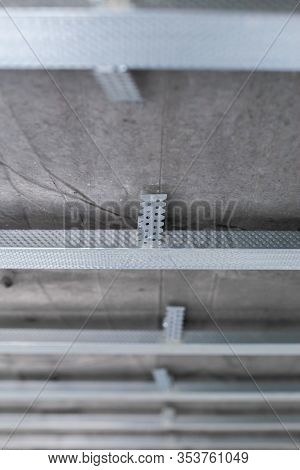 Close-uo Of Suspended Ceiling Structure, Before Installation Of Gypsum Plasterboard