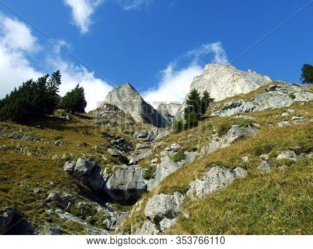 Steep Picturesque Rocks Falknistürm (falknisturm Or Falknistuerm) In The Ratikon Border Mountain Mas