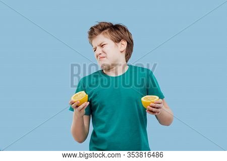 Nice Boy Taste A Fresh Lemon, Sour Taste,