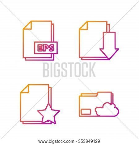Set Line Cloud Storage Text Document Folder, Document With Star, Eps File Document And Document With