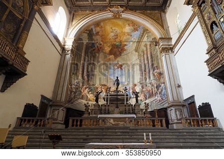 Siena, Tuscany Italy - February 29, 2020 Main Altar Of Santa Maria Della Scala Church In Siena Italy