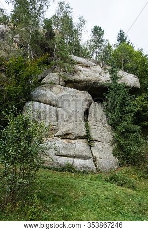 Stone Rocks Ternoshorska Lada Amidst Beautiful Scenic Carpathian Mountains, Ukraine