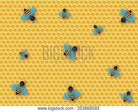 Hexagon Natural Honey Struct. Bee Honeycomb. Insects And Honey. Vector Illustration.