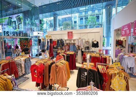 SINGAPORE - CIRCA JANUARY, 2020: interior shot of Forever 21 store. Forever 21 is represented in Singapore with one store, located within 313 Somerset shopping mall.