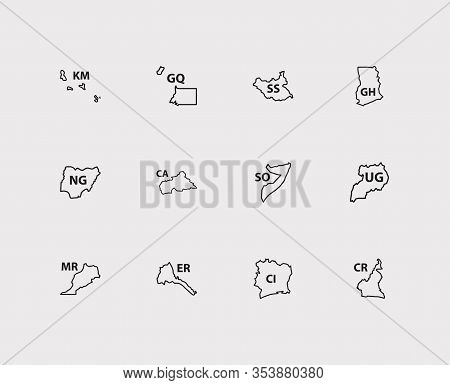 State Icons Set. The Central African Republic And State Icons With Comoros, Cameron, Uganda. Set Of 