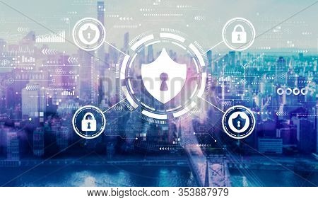 Cyber Security Theme With The New York City Skyline Near Midtown