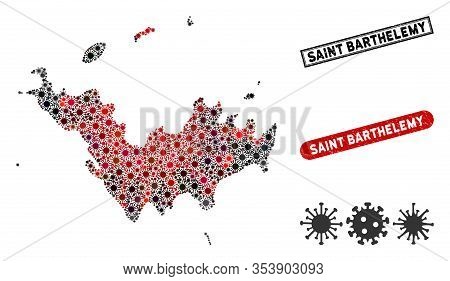 Coronavirus Collage Saint Barthelemy Map And Distressed Stamp Seals. Saint Barthelemy Map Collage De