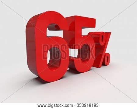 3d Render: Red 65% Percent Discount 3d Sign on Light Background, Special Offer 65% Discount Tag, Sale Up to 65 Percent Off, Sixty-five Percent Letters Sale Symbol, Special Offer Label, Sticker, Tag