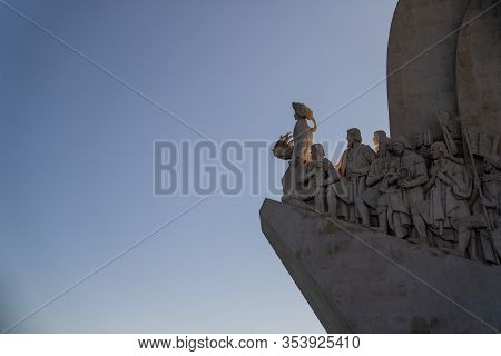 Lisbon, Portugal July 19, 2019: Padrao Dos Descobrimentos Monument Of Discovery In Fading Daylight S