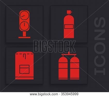 Set Aqualung, Gauge Scale, Aqualung And Backpack Icon. Vector