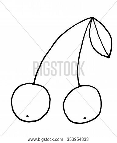 Cartoon Cherry Vector Icon. Hand Drawn Red Cherry