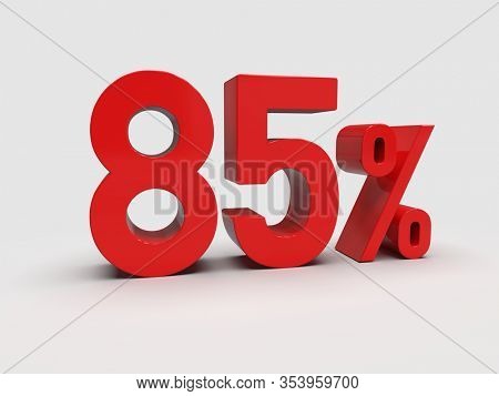 3d Render: Red 85% Percent Discount 3d Sign on Light Background, Special Offer 85% Discount Tag, Sale Up to 85 Percent Off, Eighty-five Percent Letters Sale Symbol, Special Offer Label, Sticker, Tag
