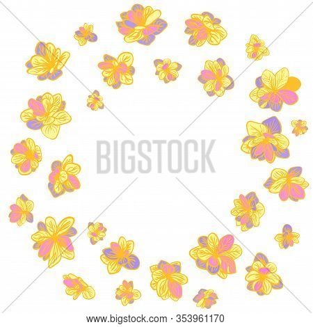 Colorful Illustration Of Floral Wreath. Hand Draw Frame. Can Be Used For Invitation, Greeting Card A